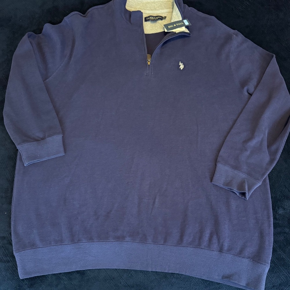 US Polo Assn Mens 2XLT Quarter Zip Sweater Navy‎ Blue Big & Tall 100% Cotton NEW